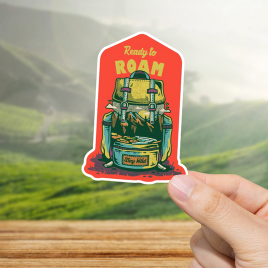 Durable, die-cut, vinyl, Ready To Roam Sticker.