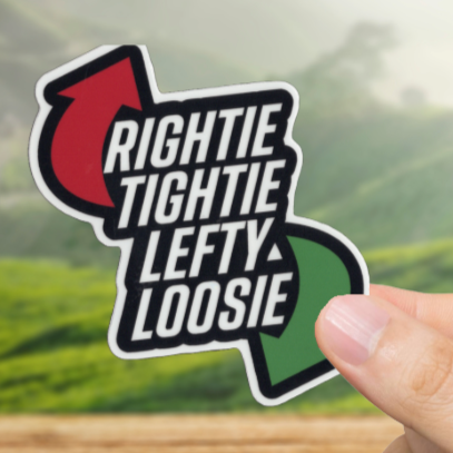 Durable, vinyl, die-cut, Rightie Tightie Sticker.