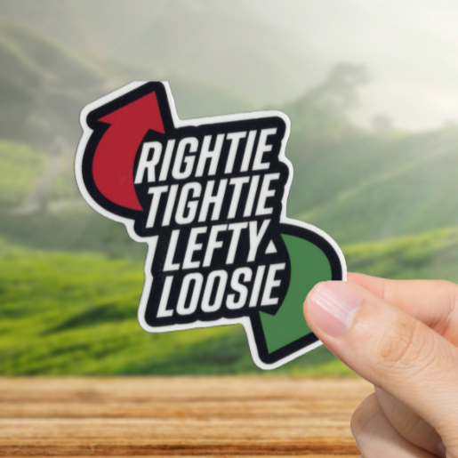 Durable, vinyl, die-cut, Rightie Tightie Sticker.