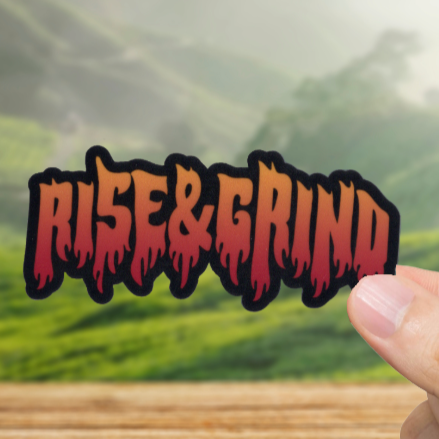 Durable, vinyl, die-cut, Rise Grind Sticker.