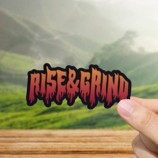 Durable, vinyl, die-cut, Rise Grind Sticker.