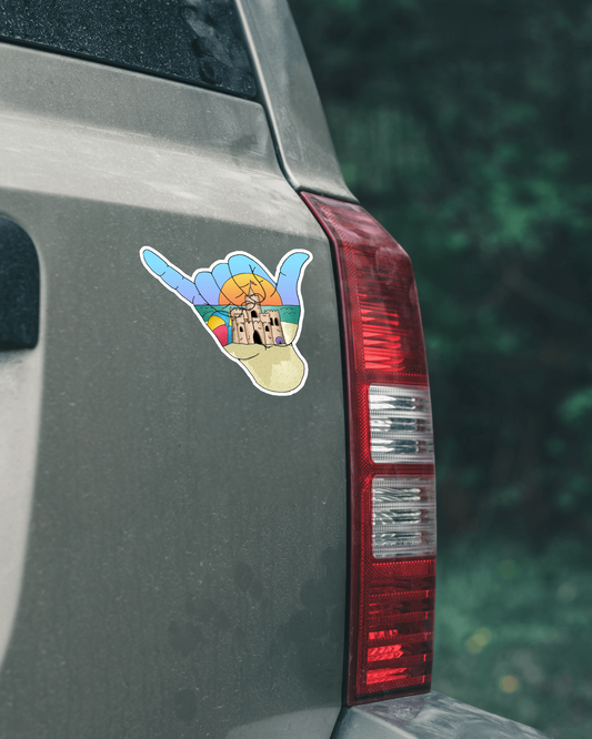 Durable, die-cut Rock On Beach Sticker