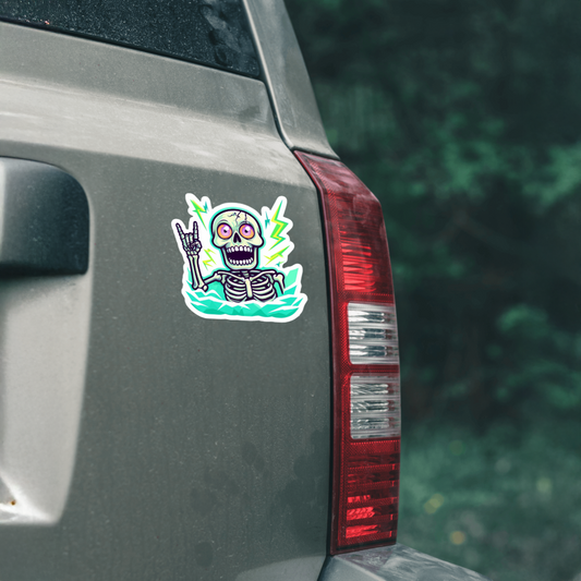 Durable, vinyl, die-cut, Rock On Sticker.