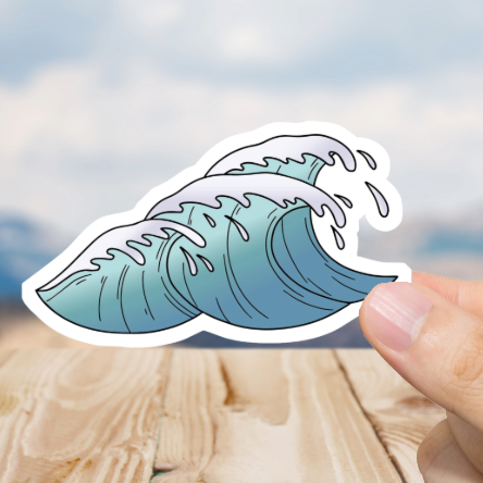 Durable, die-cut, vinyl, Rolling Wave Sticker.