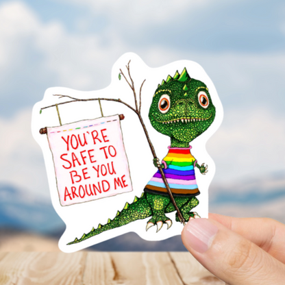 Durable, vinyl, die-cut, Safe to Be Around Me Sticker.