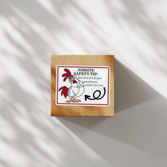 Durable, vinyl, die-cut, Jobsite Safety Tip Sticker.