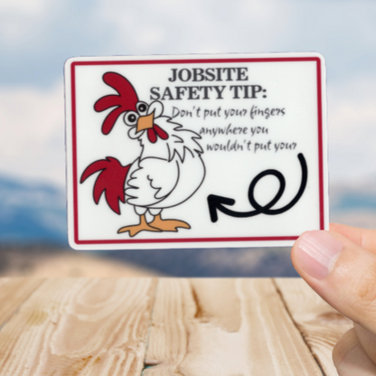 Durable, vinyl, die-cut, Jobsite Safety Tip Sticker.