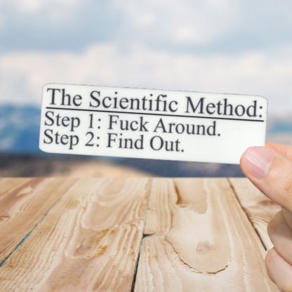 Durable, vinyl, die-cut, Scientific Method Sticker.