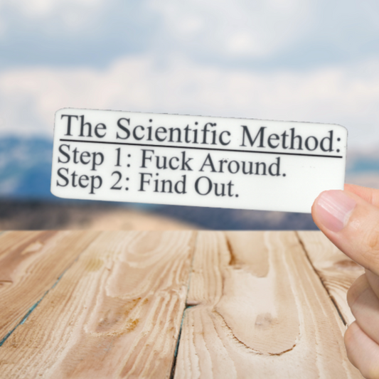 Durable, vinyl, die-cut, Scientific Method Sticker.
