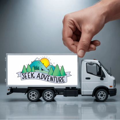 Durable, die-cut, vinyl, Seek Adventure Sticker.