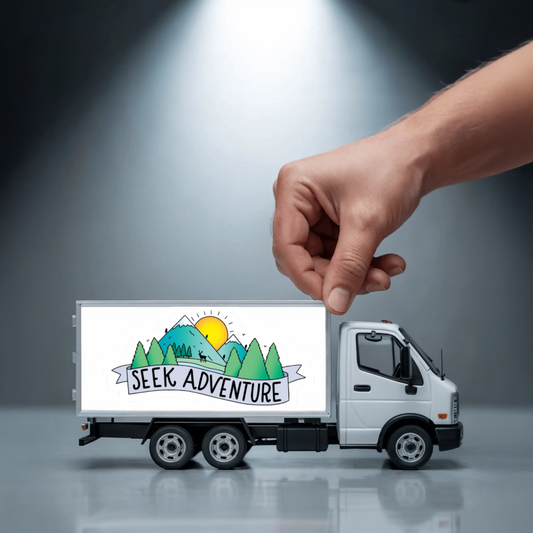 Durable, die-cut, vinyl, Seek Adventure Sticker.