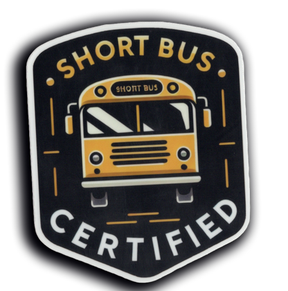 Durable vinyl, die-cut Short Bus Sticker