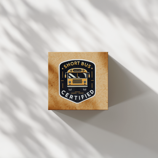 Durable, vinyl, die-cut, Short Bus Certified Sticker.