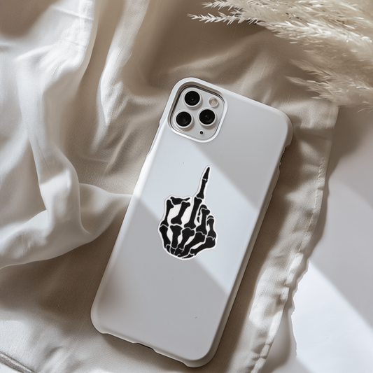 Durable, vinyl, die-cut, Skeleton Finger Sticker.