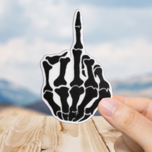 Durable, vinyl, die-cut, Skeleton Finger Sticker.