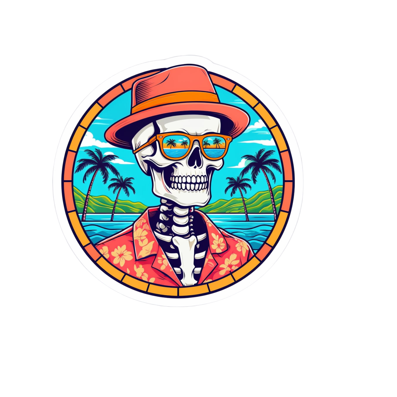 Durable vinyl die-cut Skeleton Sunglasses Sticker