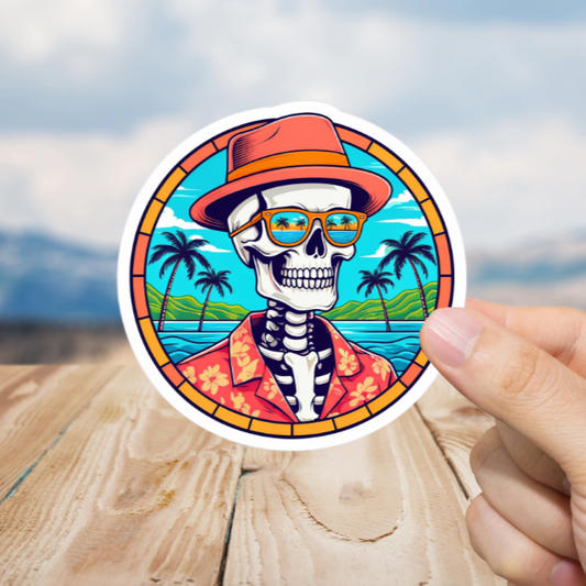 Durable, vinyl, die-cut, Beach Skeleton Sunglasses.