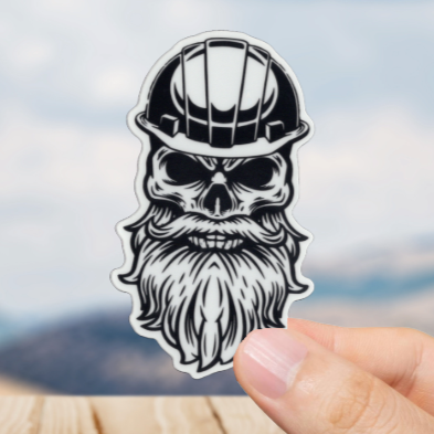 Durable, vinyl, die-cut, Skull Beard Sticker.