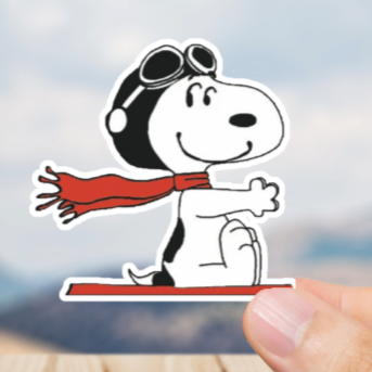 Durable, die-cut, vinyl, Snoopy Flying Sticker.