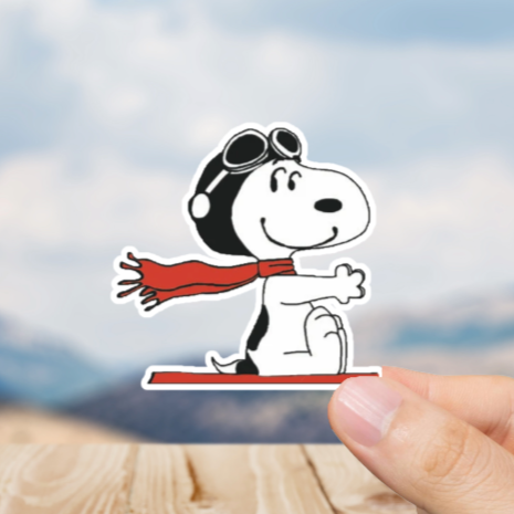 Durable, die-cut, vinyl, Snoopy Flying Sticker.
