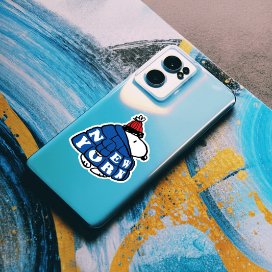 Durable, die-cut, vinyl, Snoopy NY Sticker.