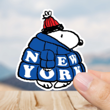Durable, die-cut, vinyl, Snoopy NY Sticker.