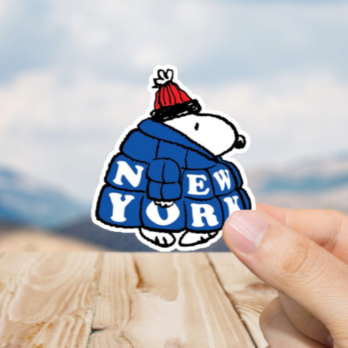 Durable, die-cut, vinyl, Snoopy NY Sticker.