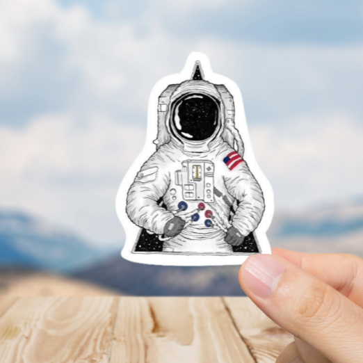 Durable, die-cut, vinyl, Space Suit Sticker.
