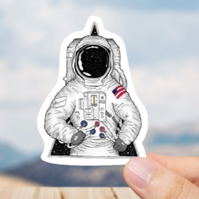 Durable, die-cut, vinyl, Space Suit Sticker.