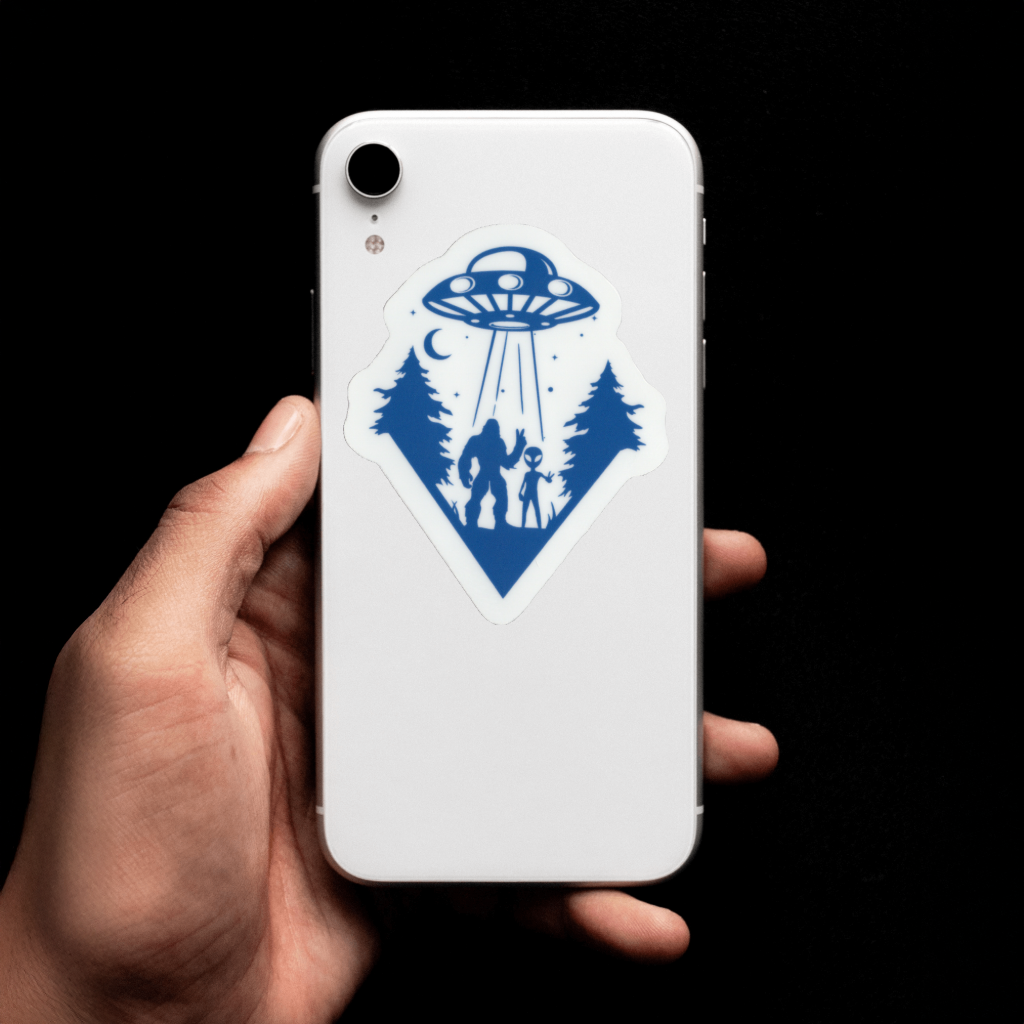 Durable, vinyl, die-cut, Squatch Alien UFO 2 Sticker.