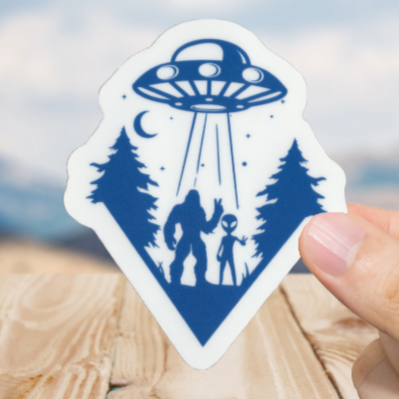 Durable, vinyl, die-cut, Squatch Alien UFO 2 Sticker.