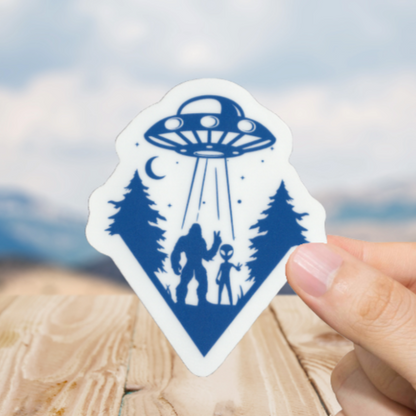 Durable, vinyl, die-cut, Squatch Alien UFO 2 Sticker.