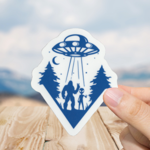 Durable, vinyl, die-cut, Squatch Alien UFO 2 Sticker.
