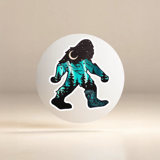 Durable, vinyl, die-cut, Squatch At Night Sticker.