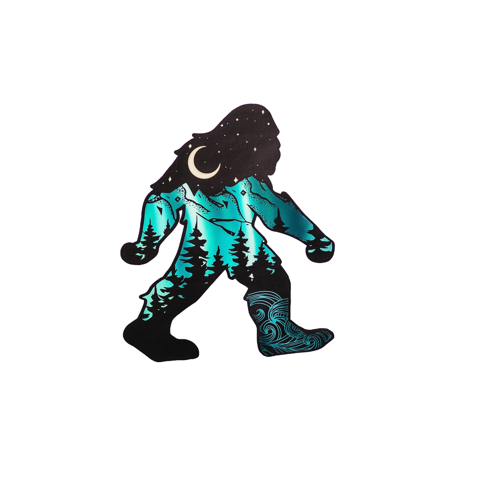 Durable vinyl, die-cut Squatch At Night Sticker
