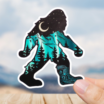 Durable, vinyl, die-cut, Squatch At Night Sticker.
