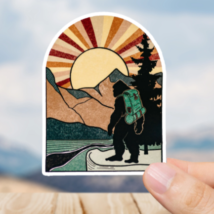 Durable, vinyl, die-cut, Squatch Backpack Sticker.