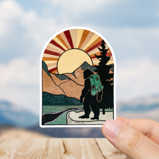 Durable, vinyl, die-cut, Squatch Backpack Sticker.