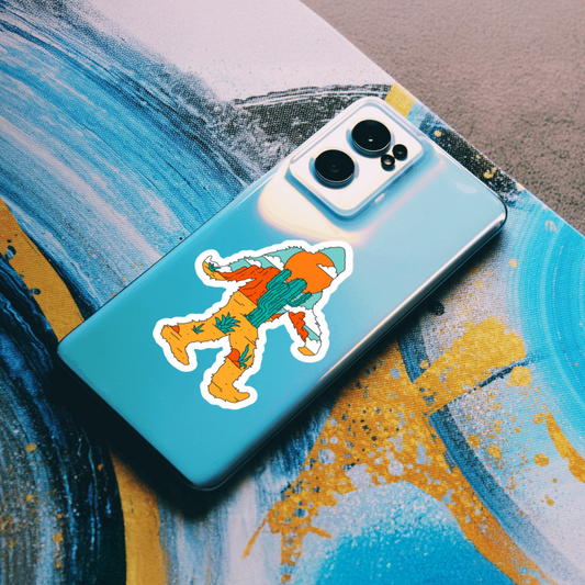 Durable, die-cut, vinyl, Squatch Desert Sticker.