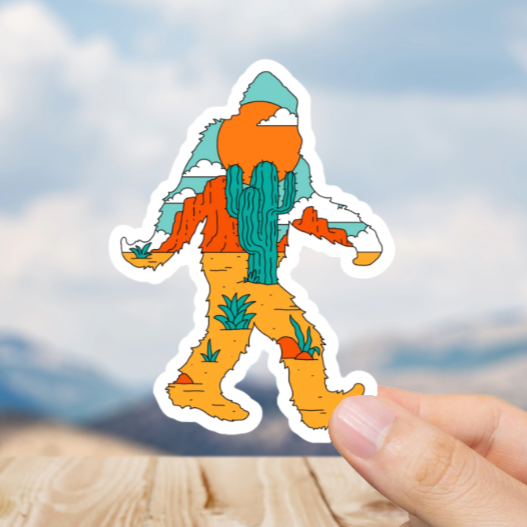 Durable, die-cut, vinyl, Squatch Desert Sticker.