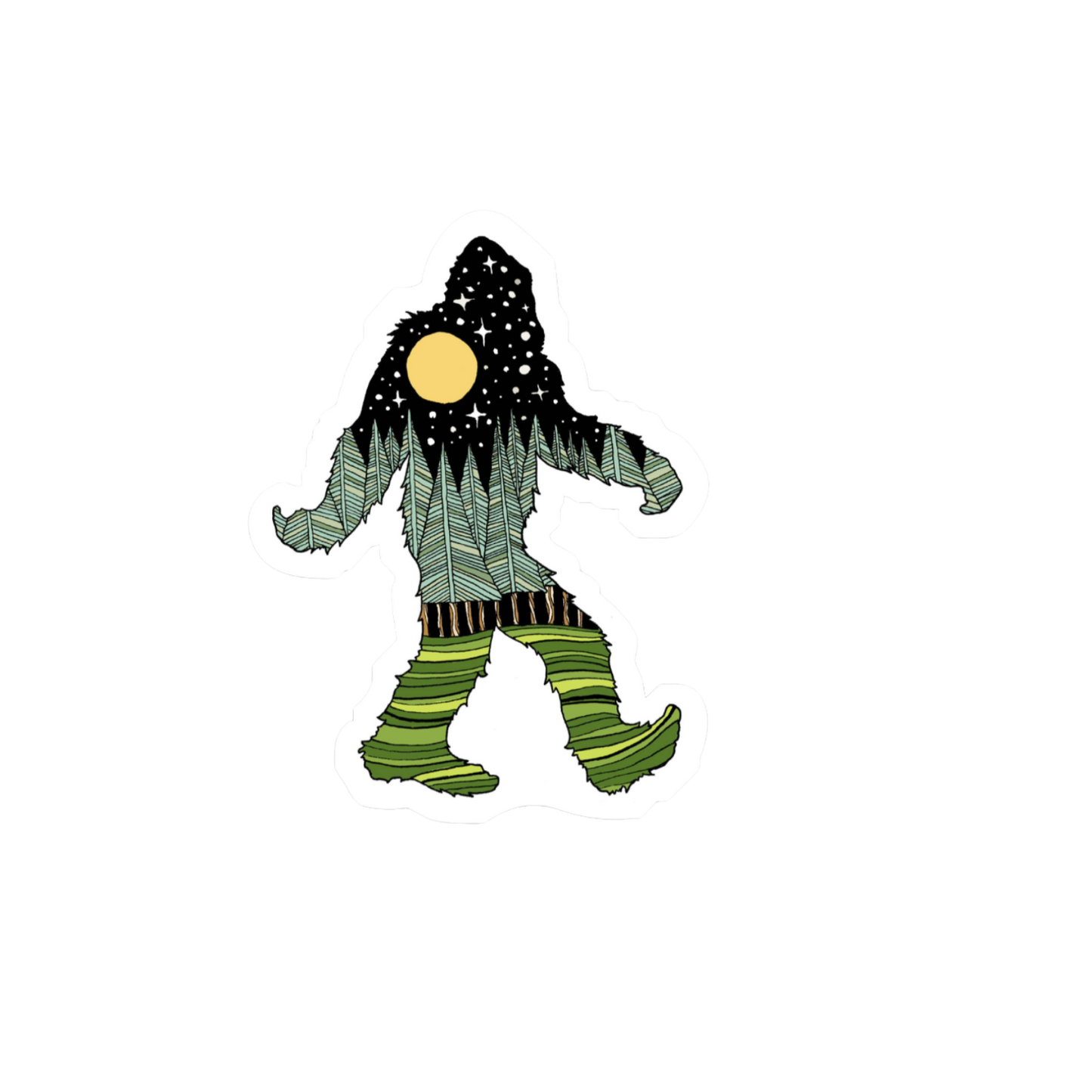 Durable vinyl, die-cut Squatch Green Trees Sticker