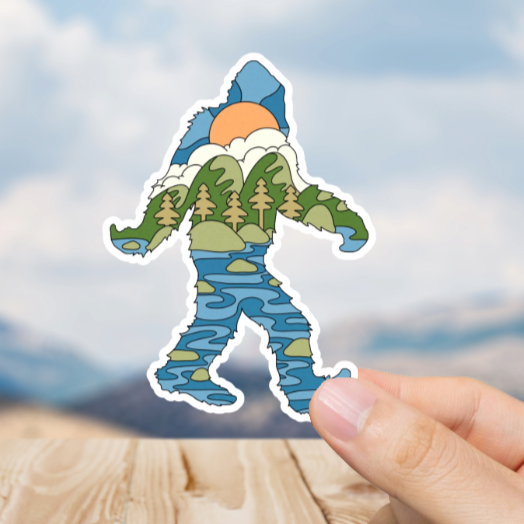 Durable, die-cut, vinyl, Squatch River Sticker.