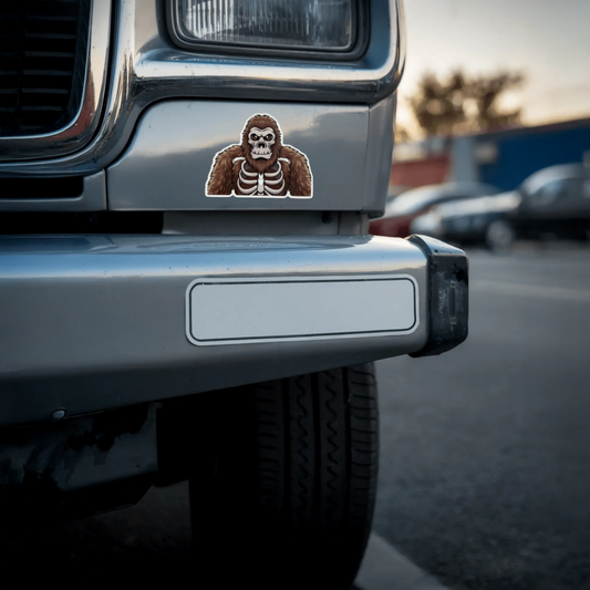 Durable, die-cut, vinyl, Squatch Skeleton Sticker.