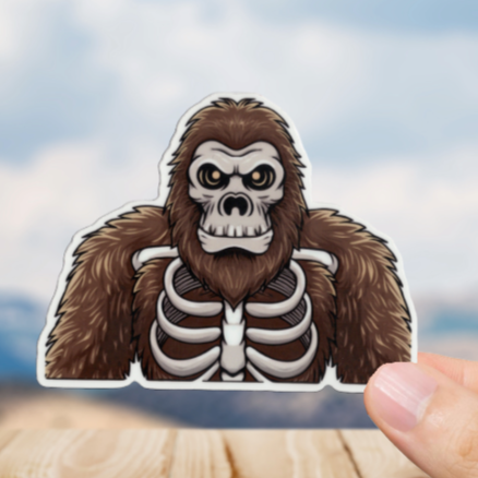 Durable, die-cut, vinyl, Squatch Skeleton Sticker.