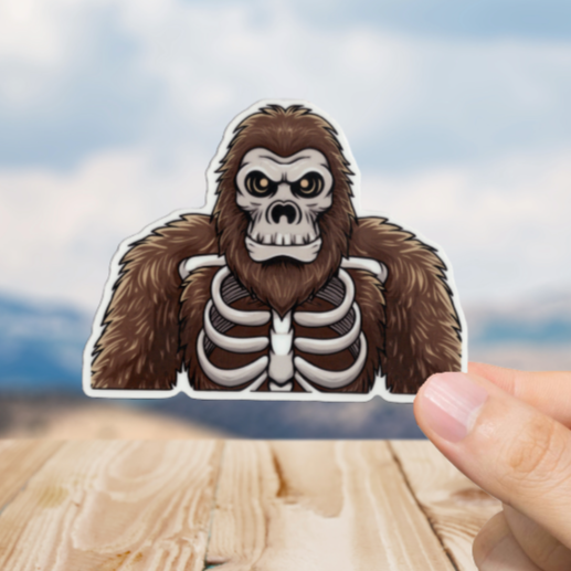 Durable, die-cut, vinyl, Squatch Skeleton Sticker.