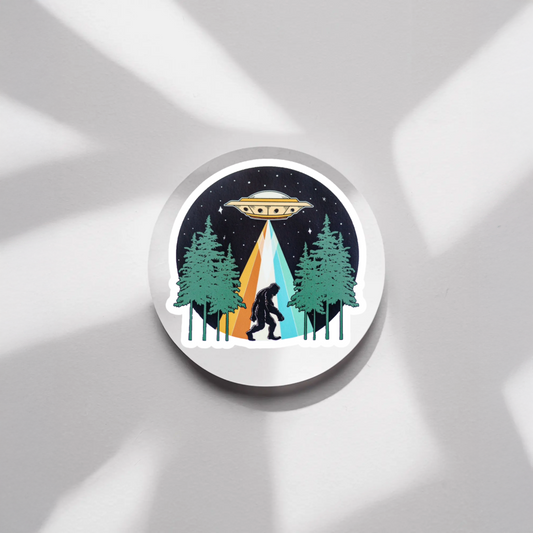 Durable, vinyl, die-cut, Squatch UFO Sticker.