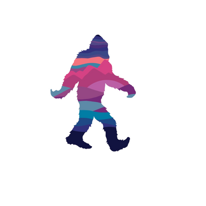 Durable, die-cut Squatch Sunset Sticker
