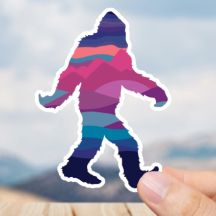 Durable, die-cut, vinyl, Squatch Sunset Sticker.