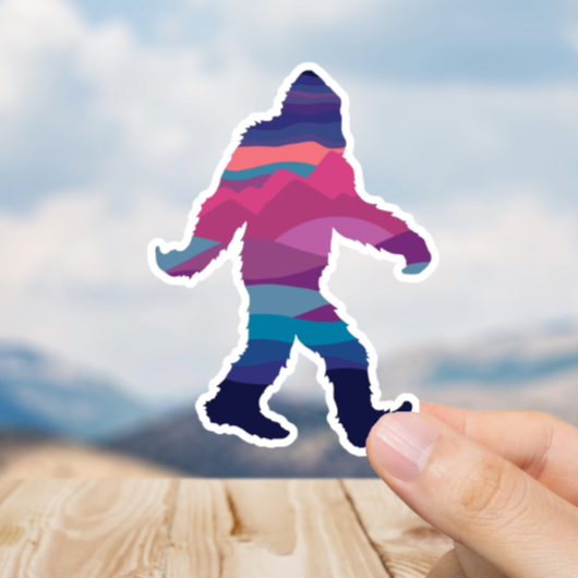 Durable, die-cut, vinyl, Squatch Sunset Sticker.