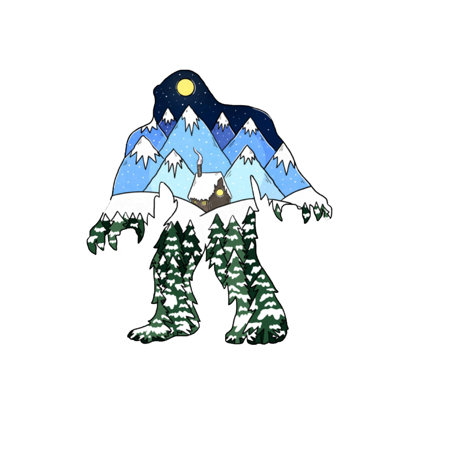 Durable, die-cut Squatch Winter Cabin Sticker